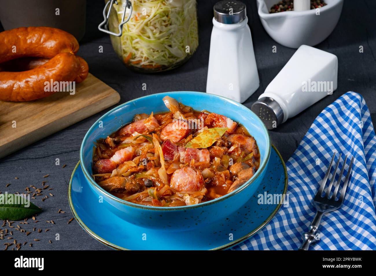 Polish bigos with sausage and mushrooms Stock Photo Alamy