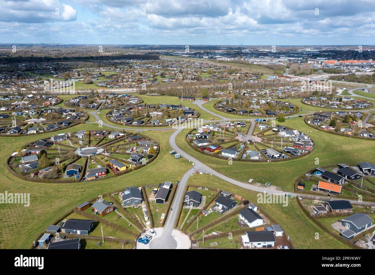 Brondby, Denmark. 27th Apr, 2023. From the air, the Danish garden city