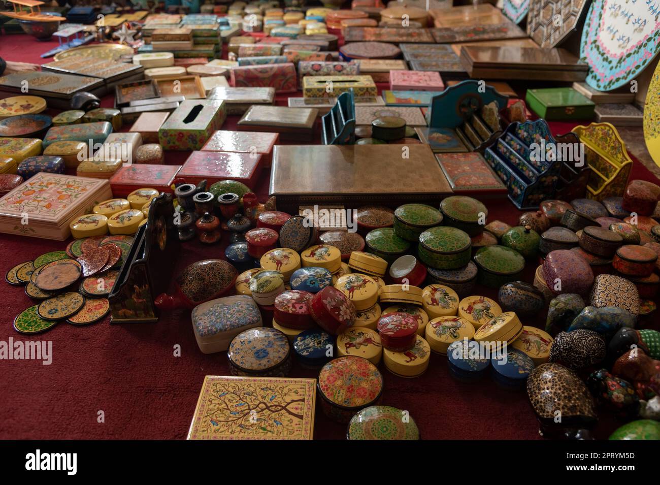 Completed Paper Mache items are displayed on the floor at a in