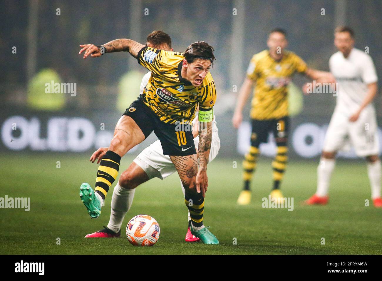 Athens, Greece. 26th Apr, 2023. AEK's player Steven Zuber in action during a Greek Superleague Playoffs soccer game between AEK FC and PAOK FC. (Credit Image: © Giannis Papanikos/ZUMA Press Wire) EDITORIAL USAGE ONLY! Not for Commercial USAGE! Stock Photo