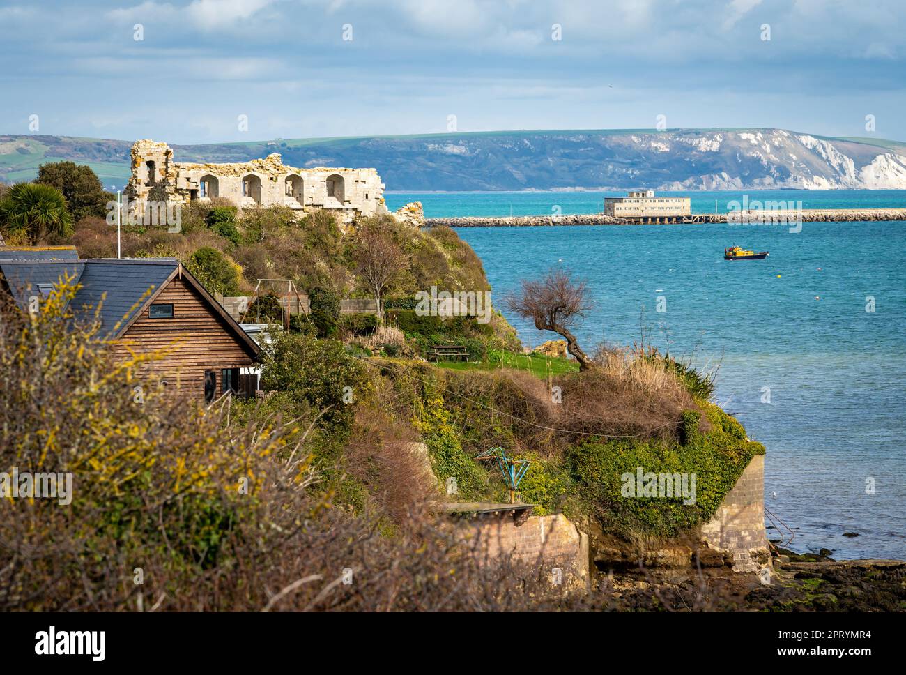 View of Sandsfoot Castle and Portland Harbour, Dorset, England Stock Photo