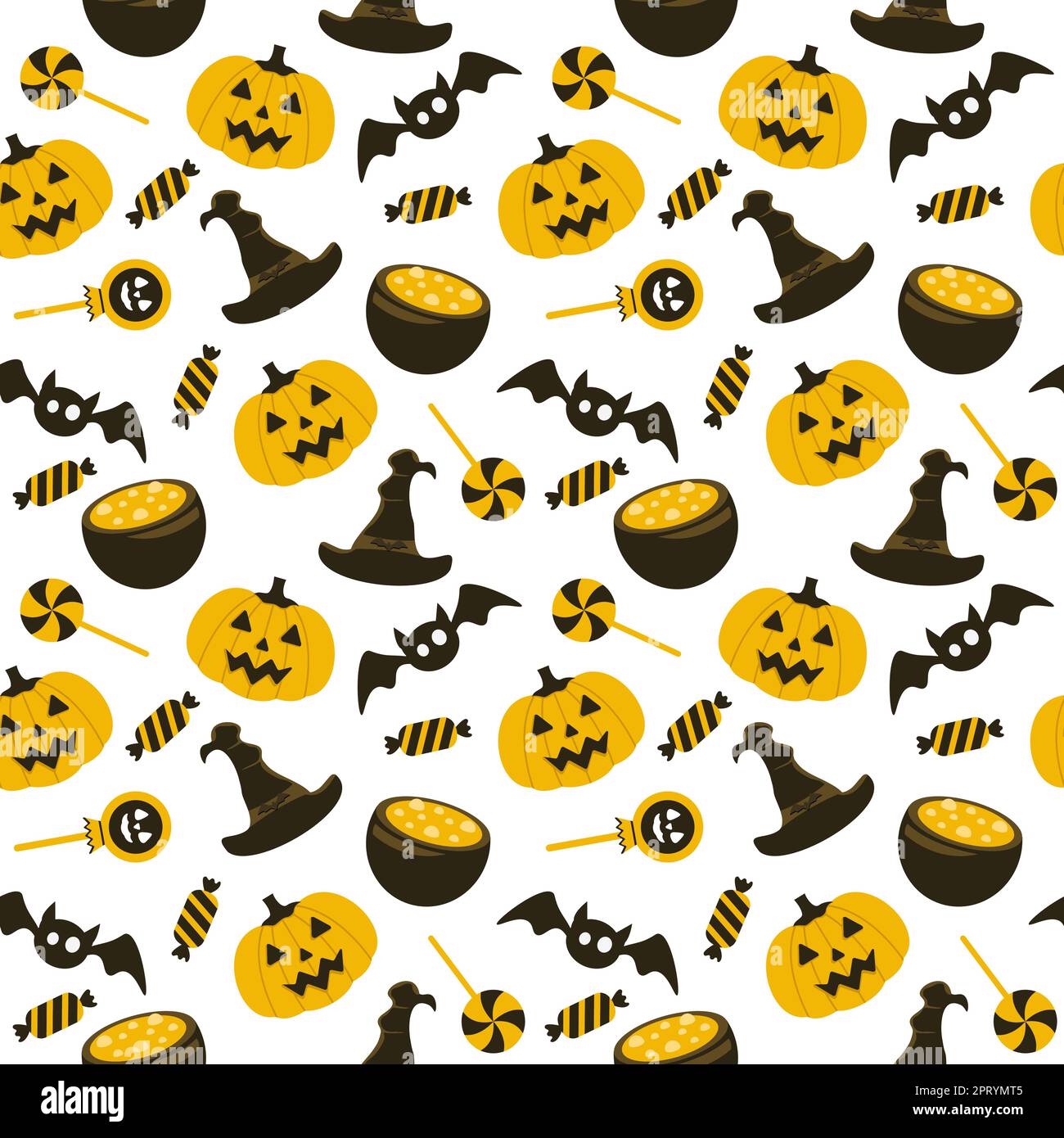 Halloween Seamless Pattern Design With Witch, Haunted House, Pumpkins ...