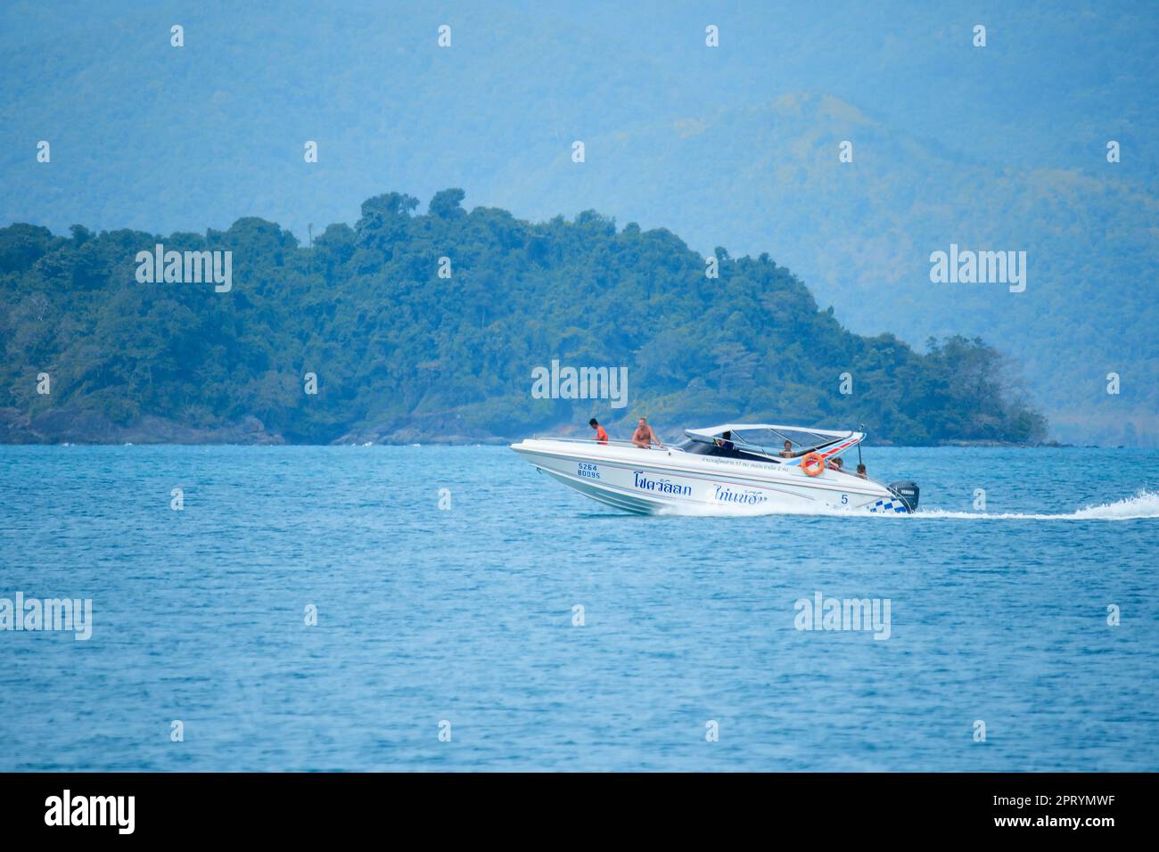 The white speed boat in the sea runs at speed Stock Photo - Alamy