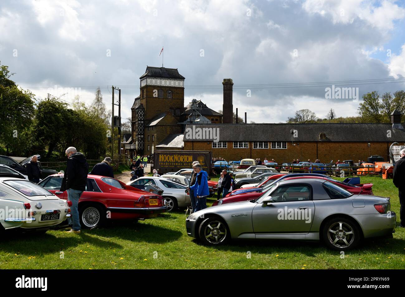 Classic Cars Parked in Field at the Hook Norton Brewery Classic Car Meeting 23 rd April 2023 Stock Photo