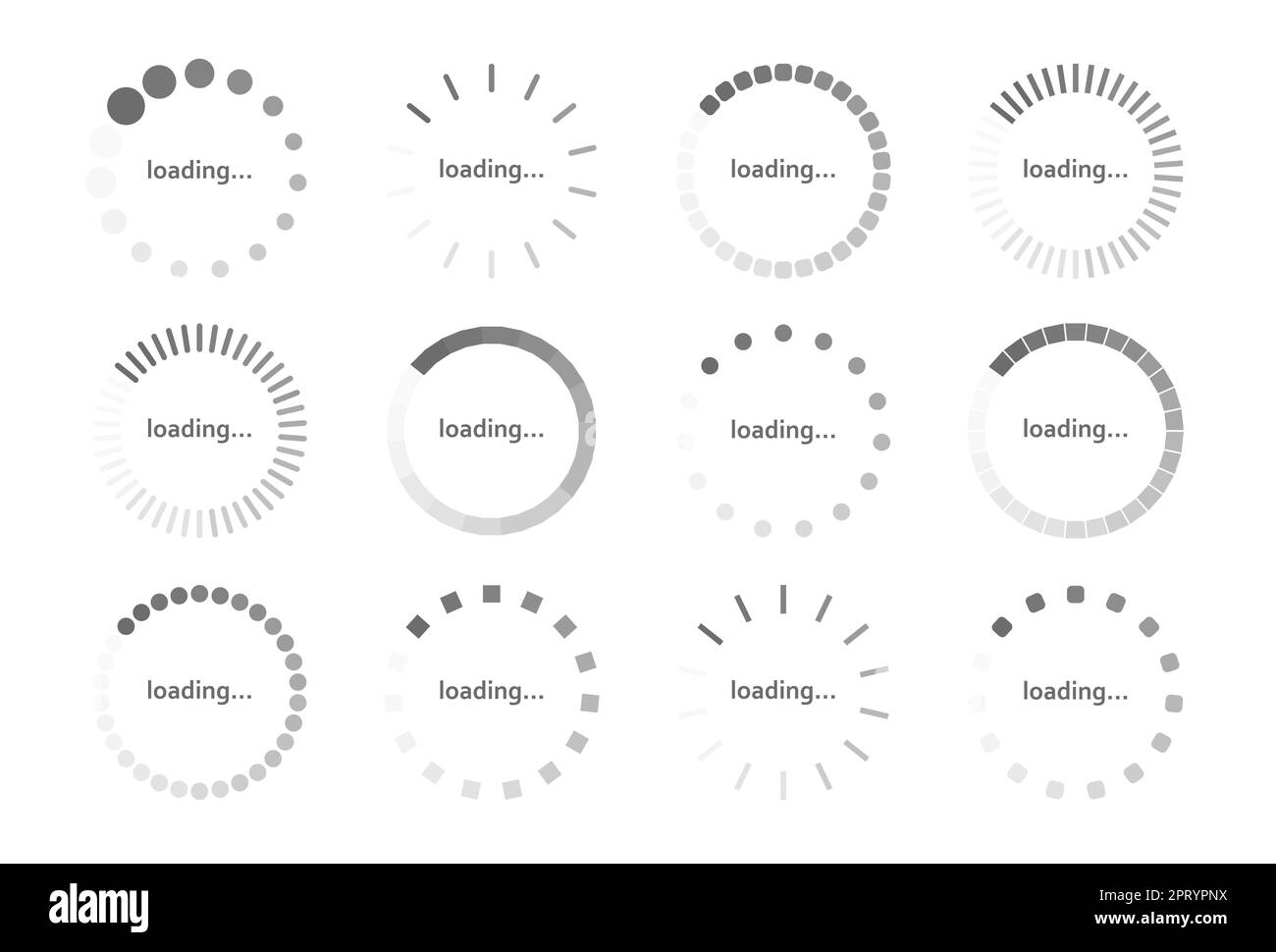Set 12 pcs. circle scale download status, download progress on white