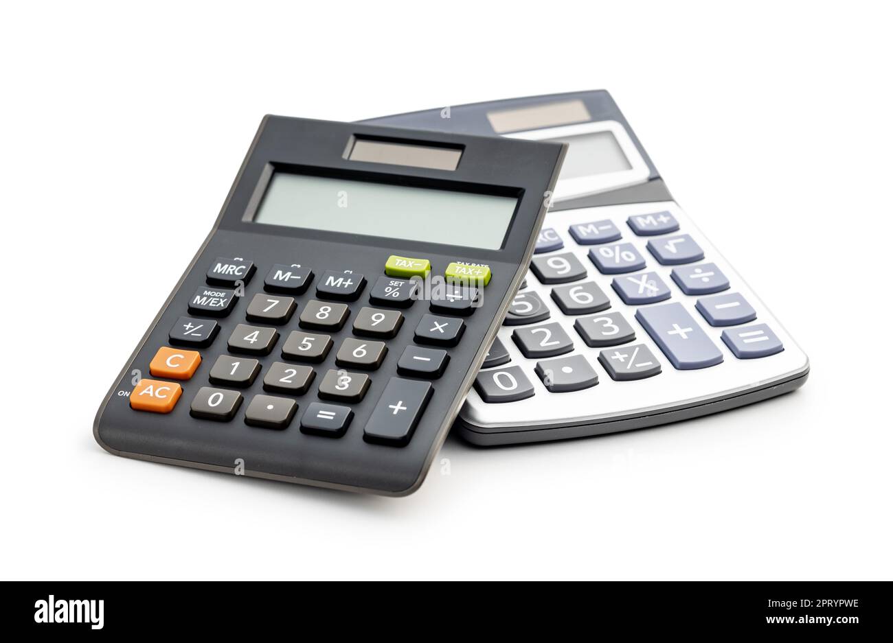 Two basic calculators isolated on the white background Stock Photo - Alamy