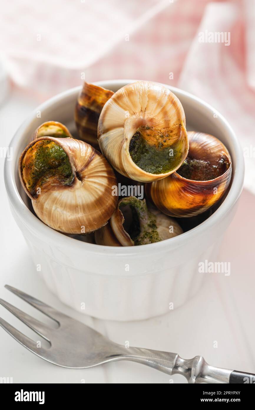 Snails with parsley butter, Bourgogne Escargot Snails in the bowl