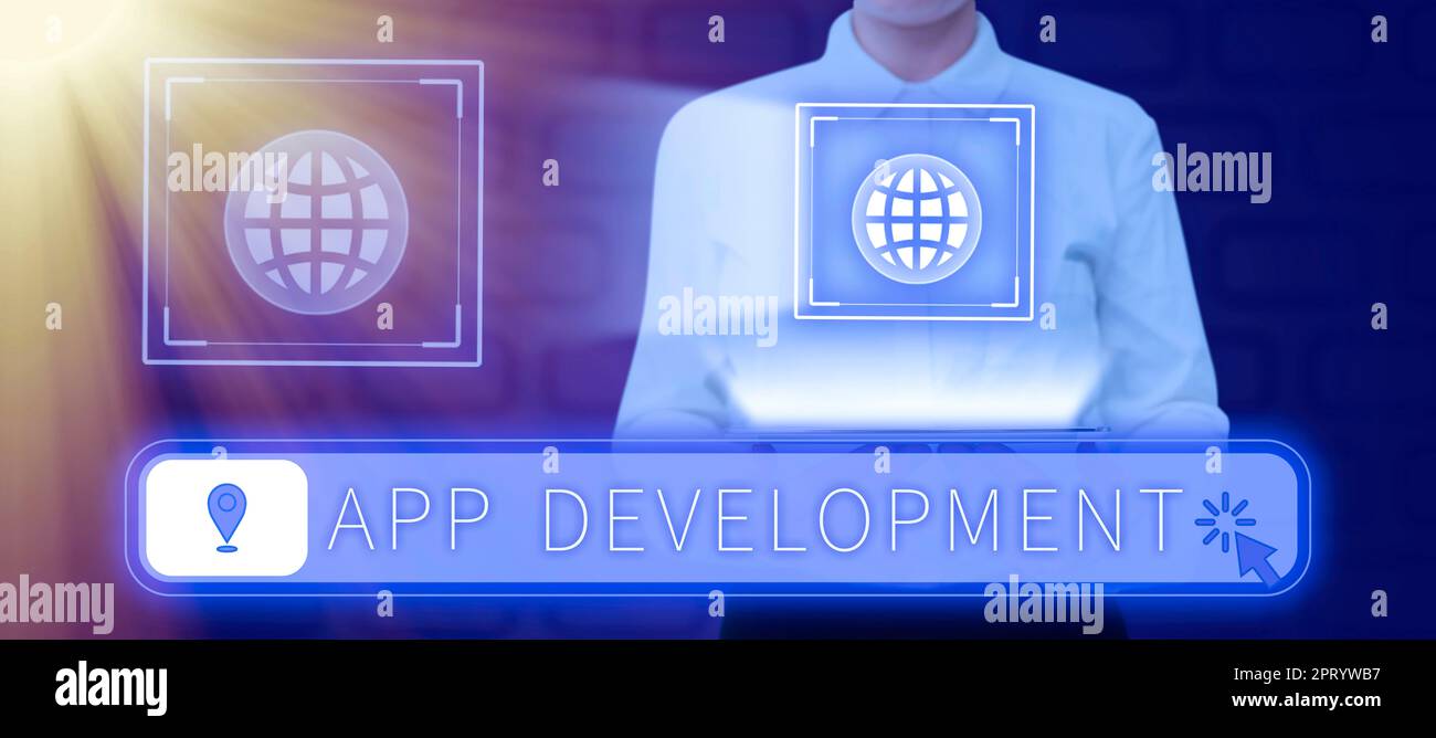 Conceptual display App Development, Word for producing computer software with a specialized purpose Stock Photo