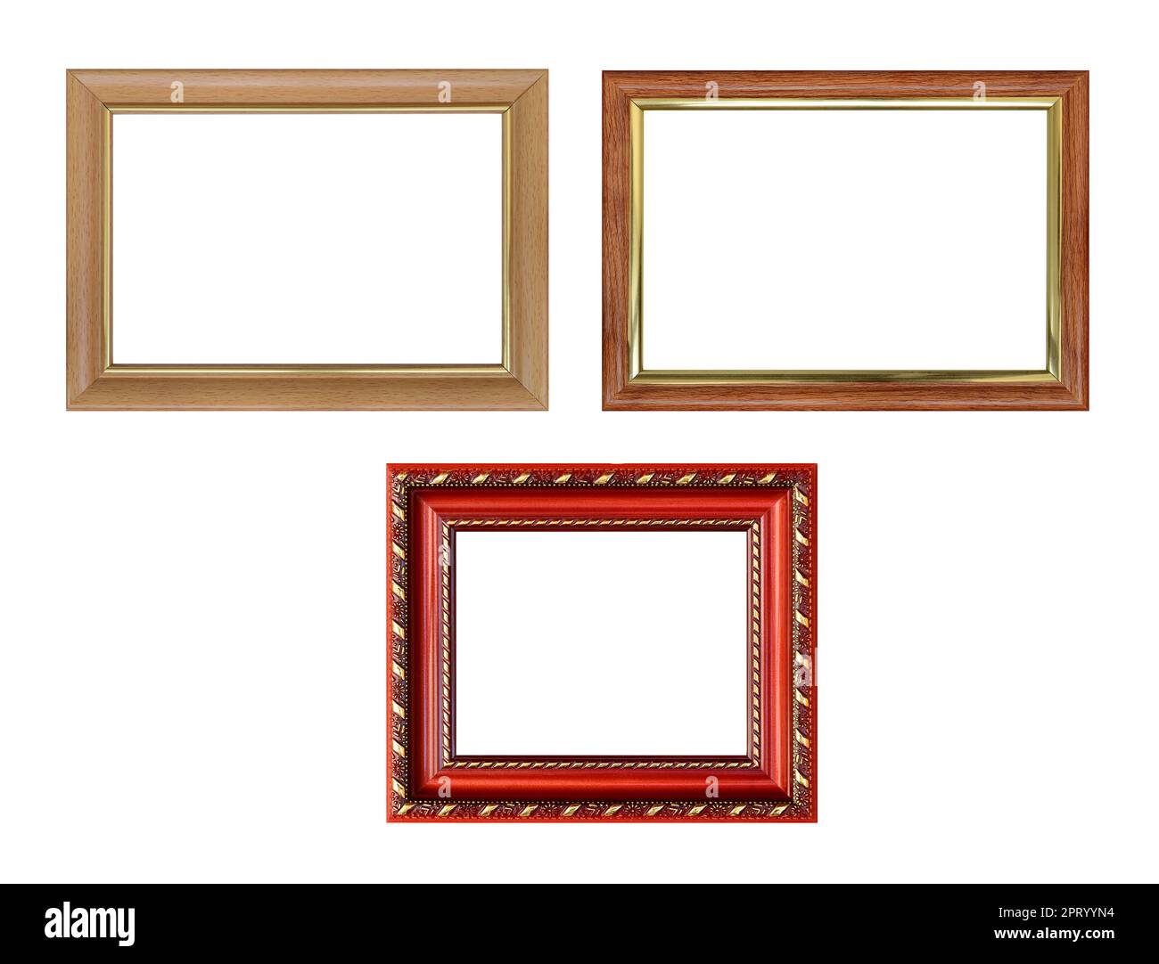 Set of empty picture frames with free space inside, isolated on white