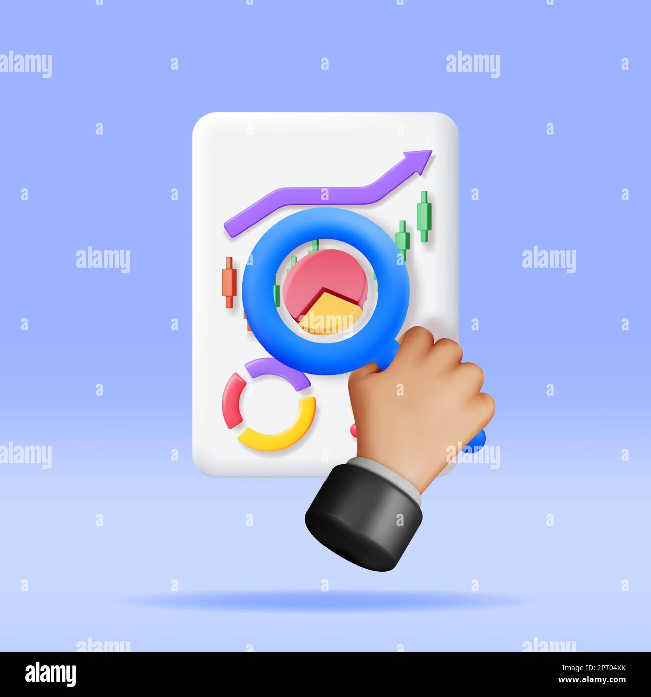 3D Pie Diagram in Clipboard with Magnifying Glass Stock Vector Image ...
