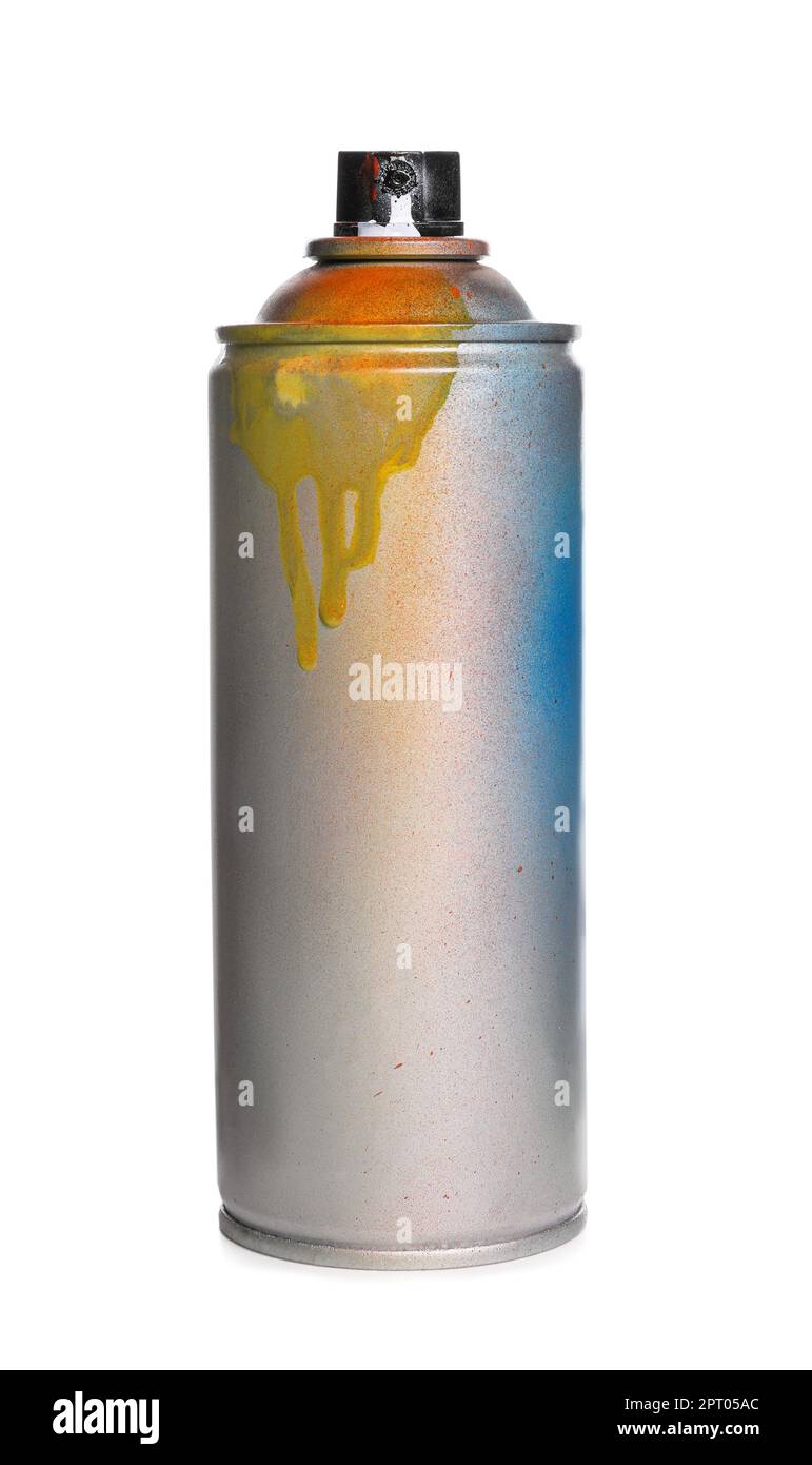 Used can of spray paint on white background Stock Photo Alamy