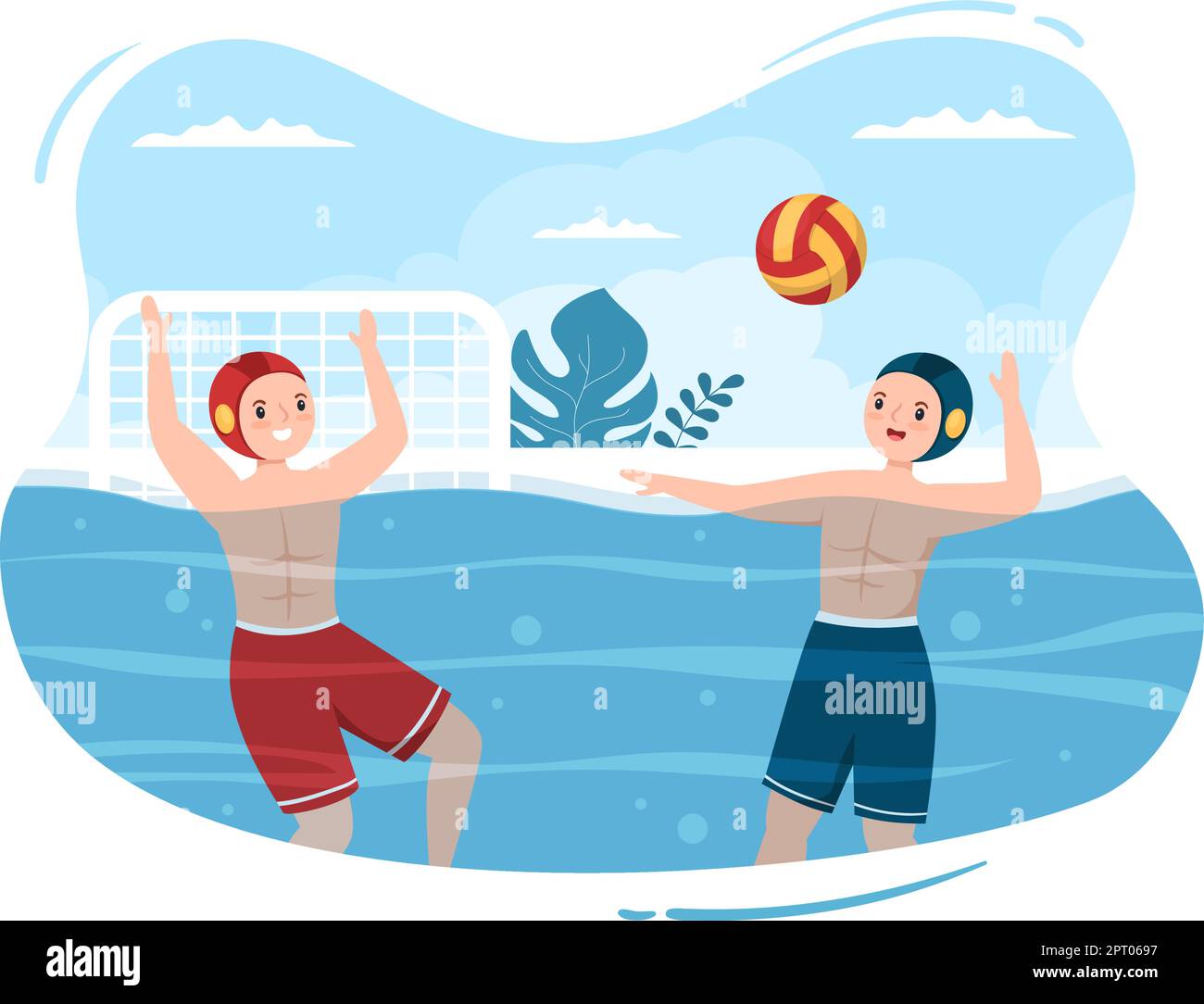 Water Polo Sport Player Playing to Throw the Ball on the Opponent's