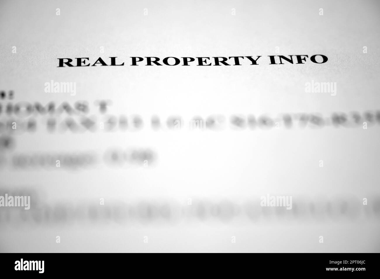 Real property information info document deed for real estate land Stock Photo Alamy