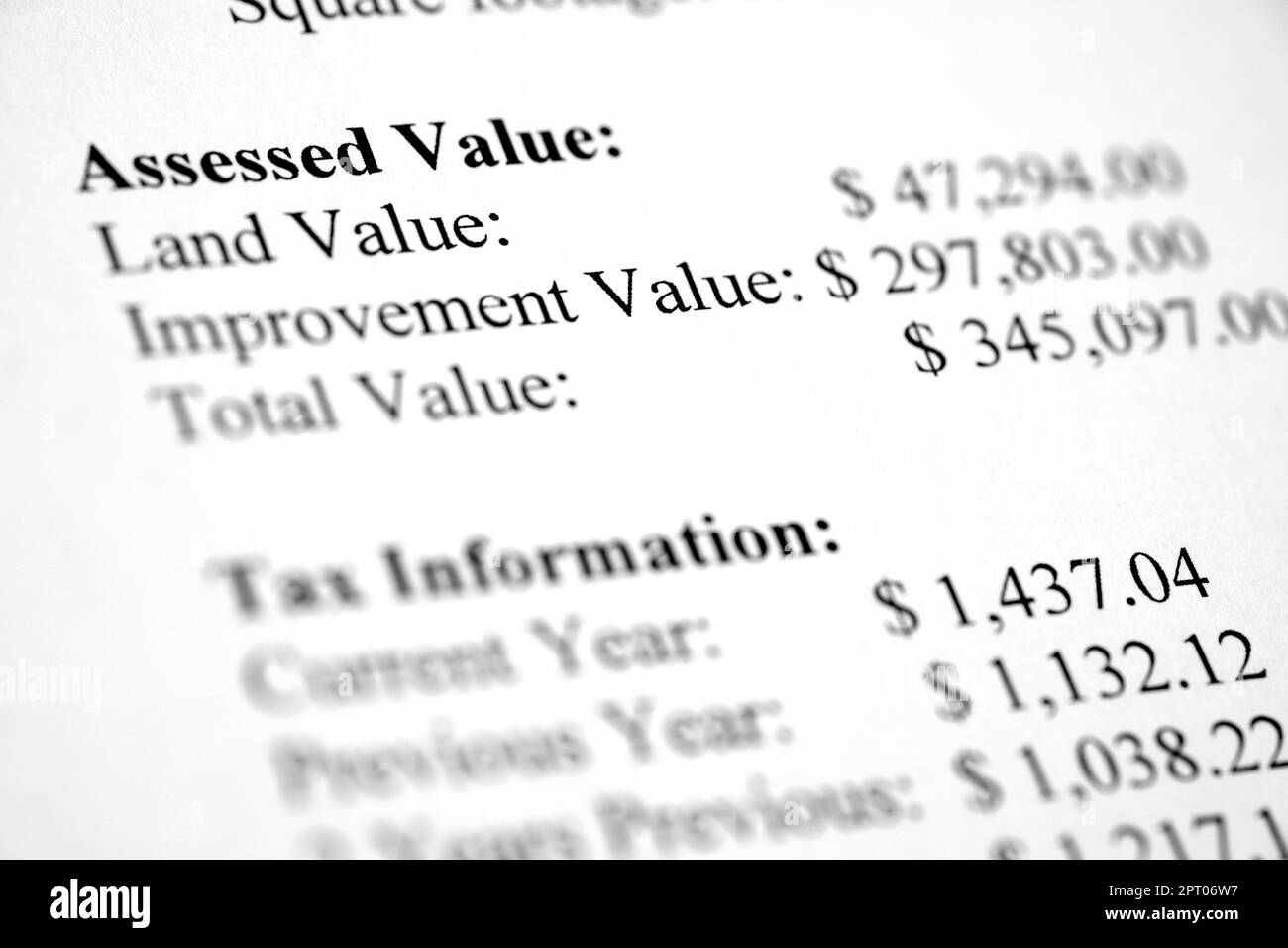 Tax assessment document for real property taxes owed and to be paid by