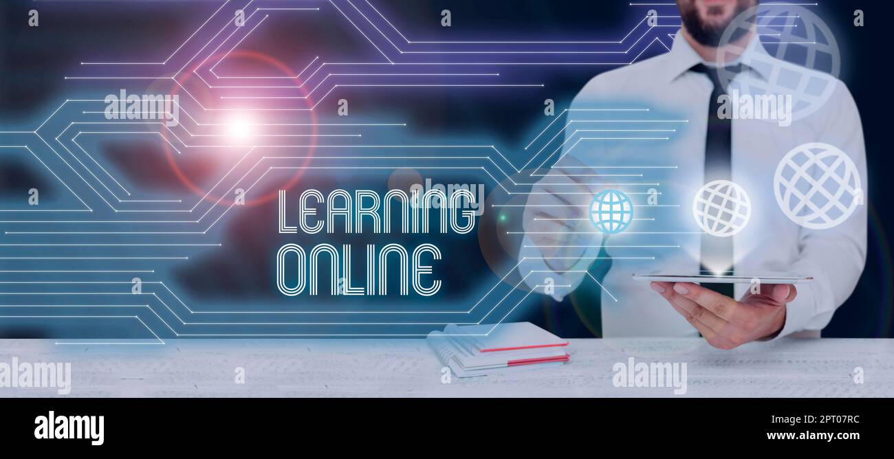 Text caption presenting Learning OnlineLearn something new with the help of internet and technology, Business concept Learn something new with the hel Stock Photo