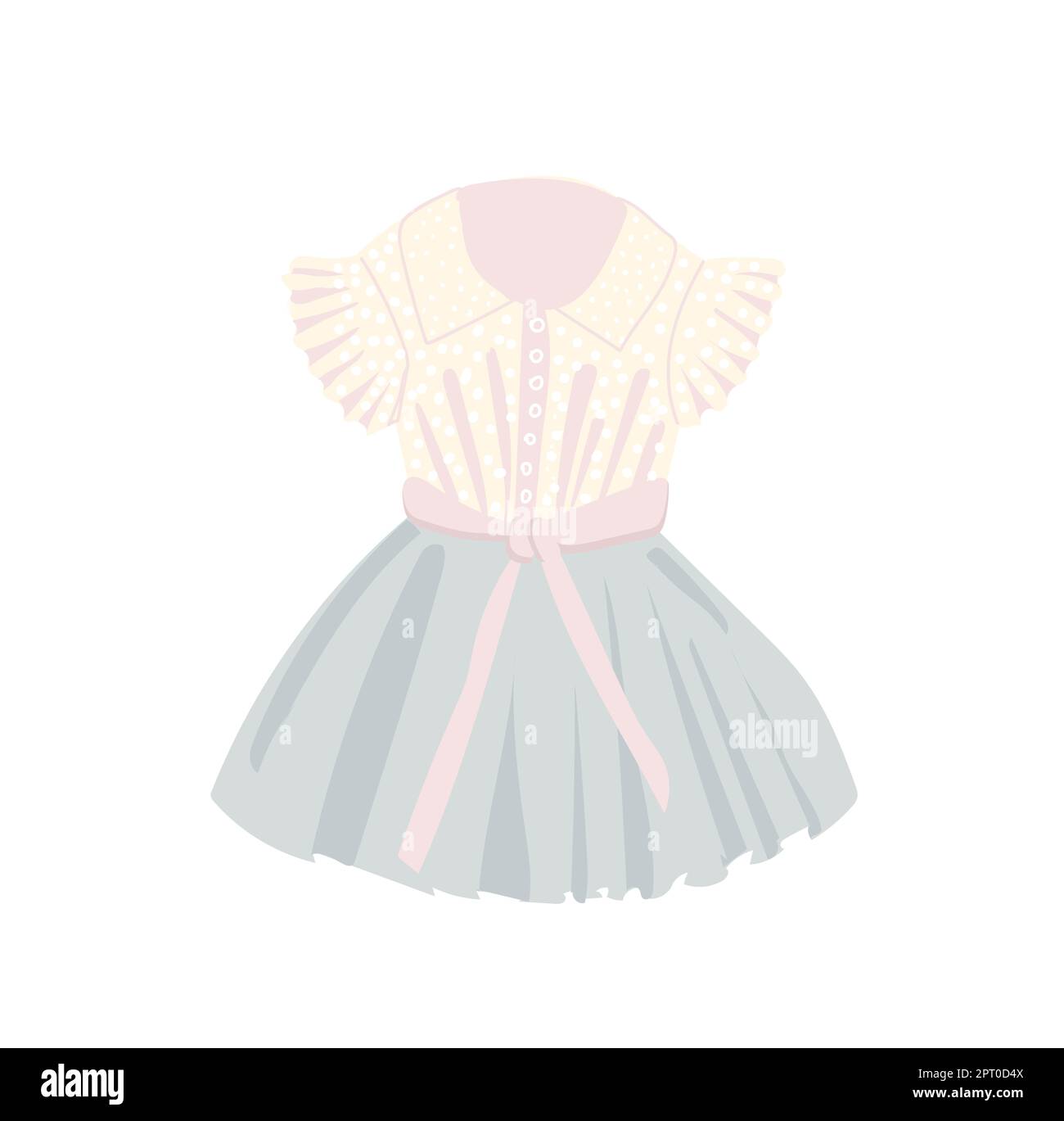 Children's dress is beautiful. Tulle and lace. Dress up party wear for girls. Princess costume. Peach and pink colors. Vector illustration isolated on Stock Photo