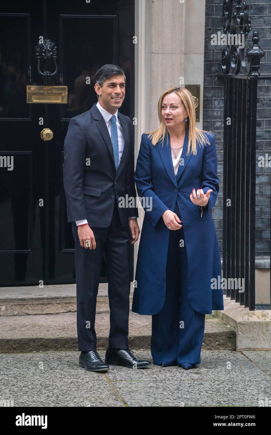 London UK. 27 April 2023. Prime Minister Rishi Sunak Meloni at Downing Street