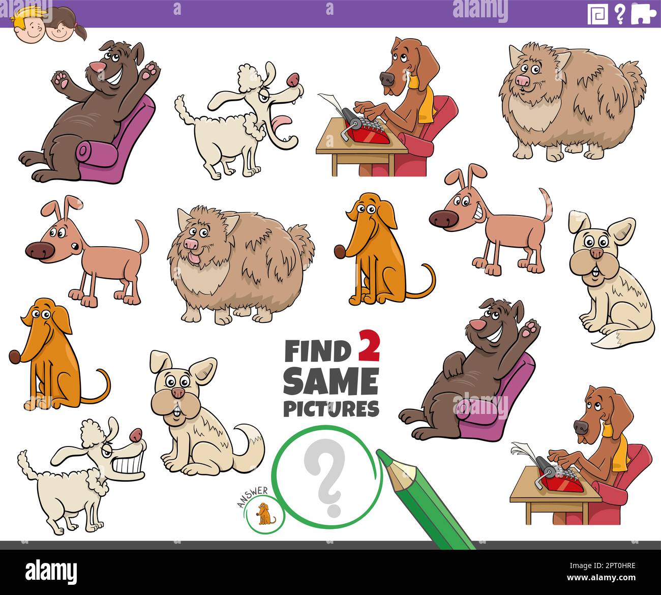 find two same comic dog characters educational game Stock Vector Image ...