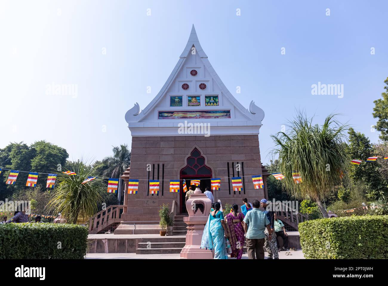 Sarnath, Uttar Pradesh, India - November 2022: Buddhist temple, Architecture view of Lord Buddha temple at sarnath in Varanasi. Stock Photo