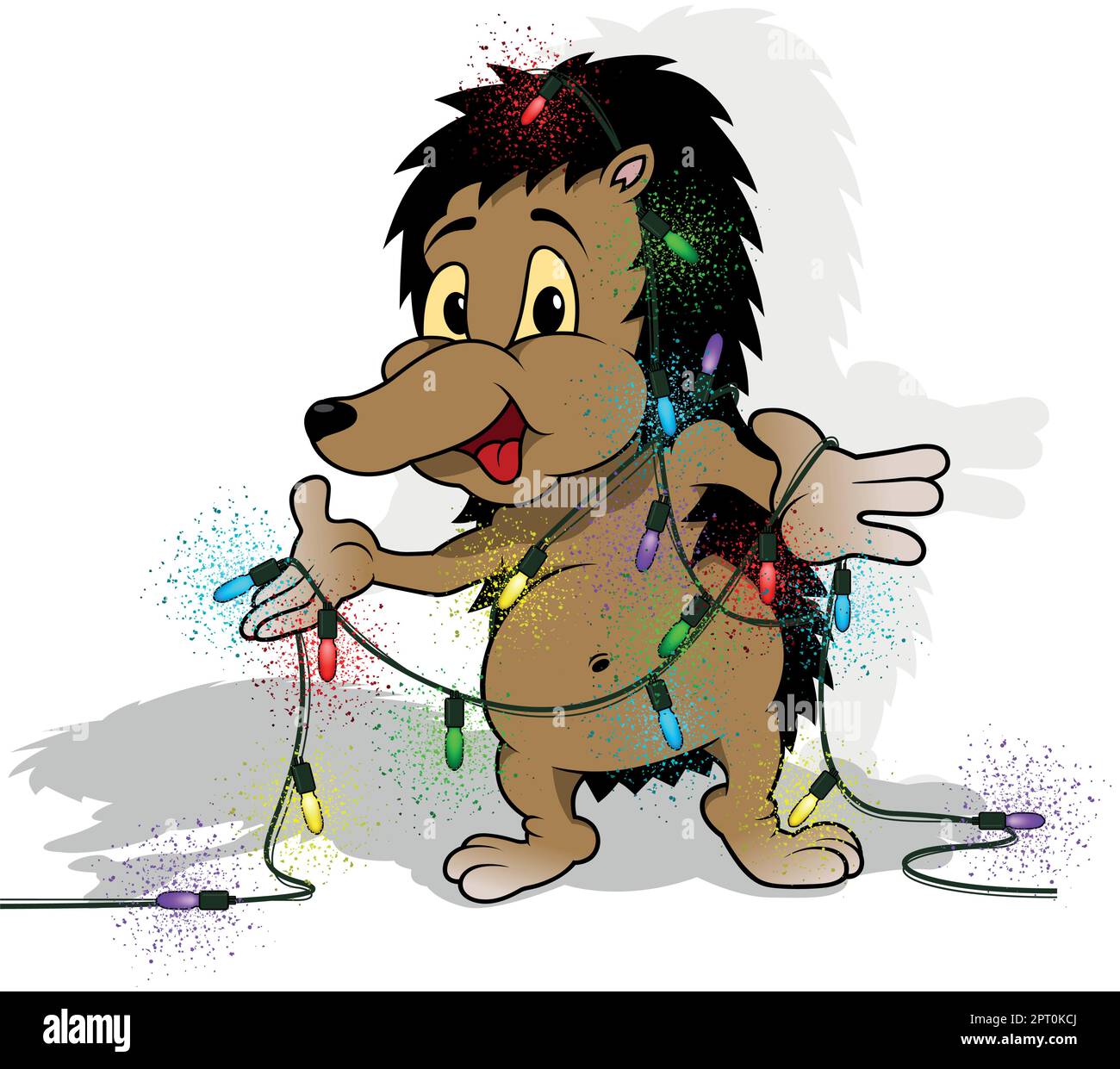 Cute Hedgehog with Colorful Christmas Lights Stock Vector Image & Art