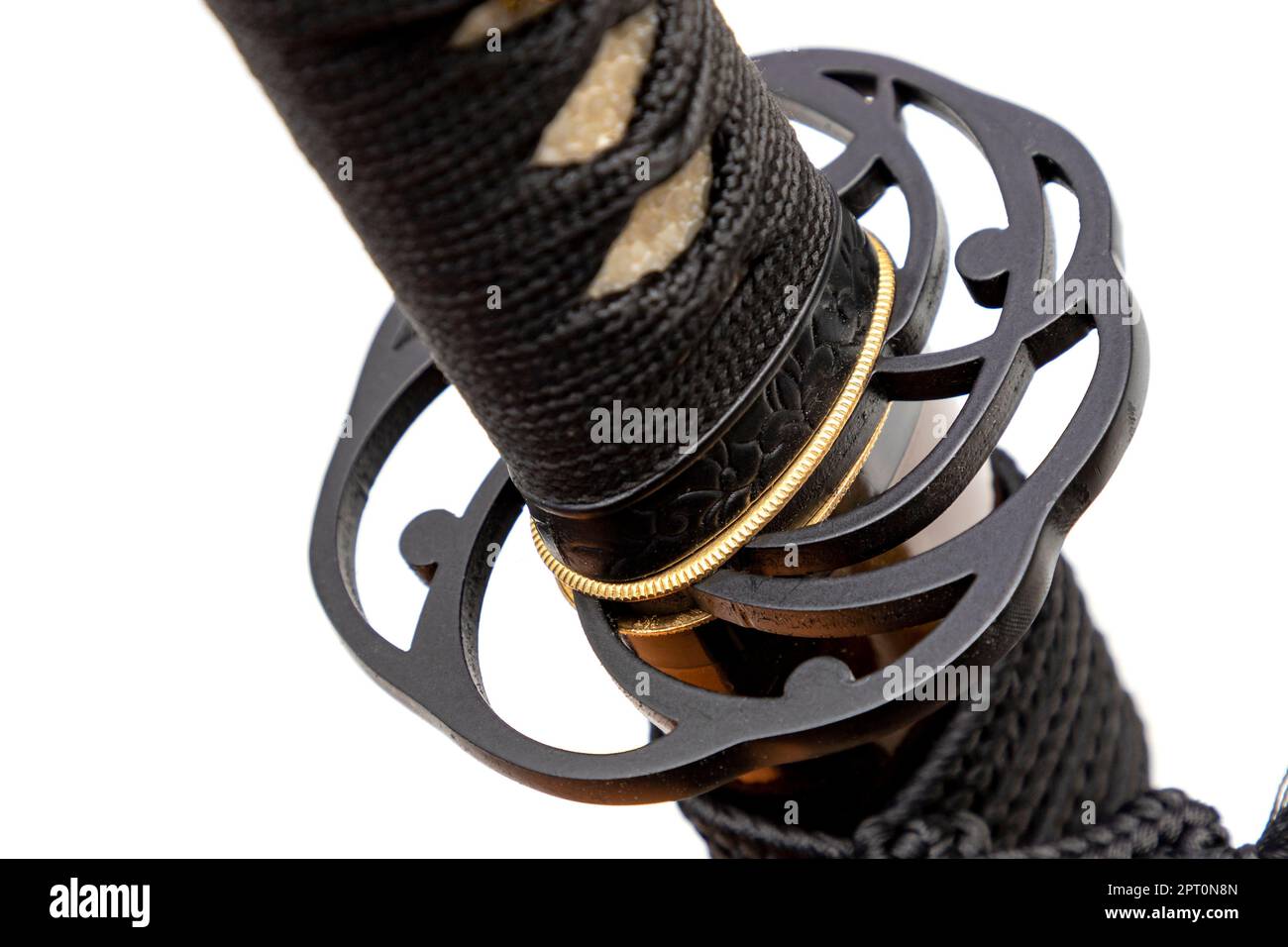 Close up the 'Tsuba' hand guard of Japanese sword made by steel