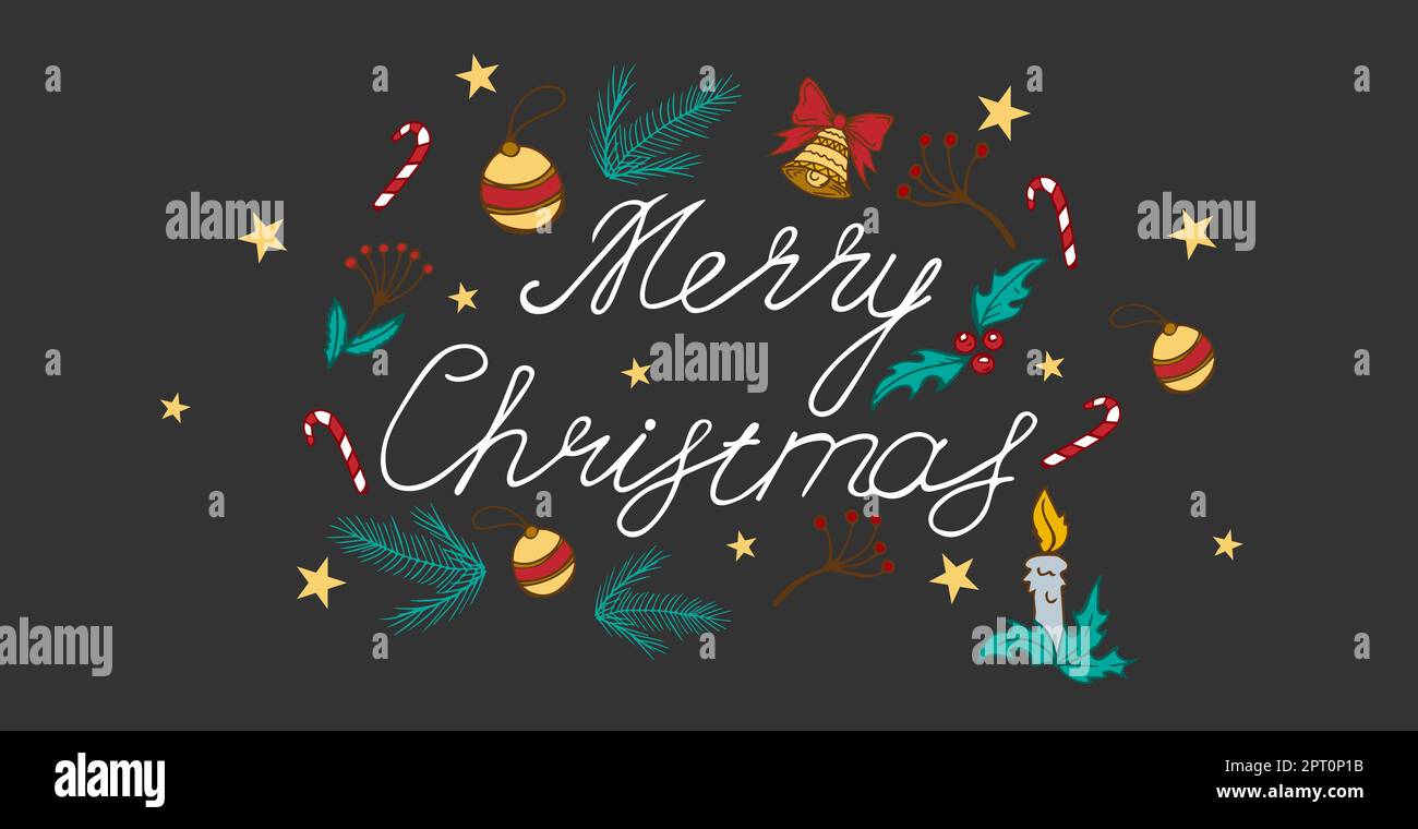 Merry Christmas calligraphy lettering isolated on dark web background ...