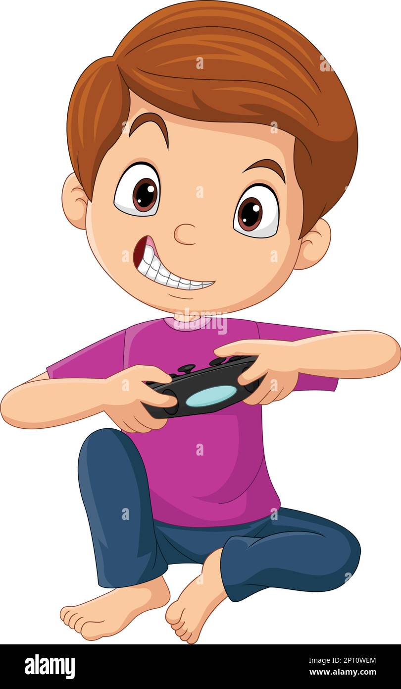Cartoon Little Boy Playing Video Game Stock Vector Image And Art Alamy