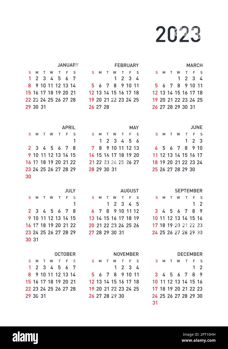 Vector calendar 2023 year. Week starts from Sunday Stock Vector Image ...