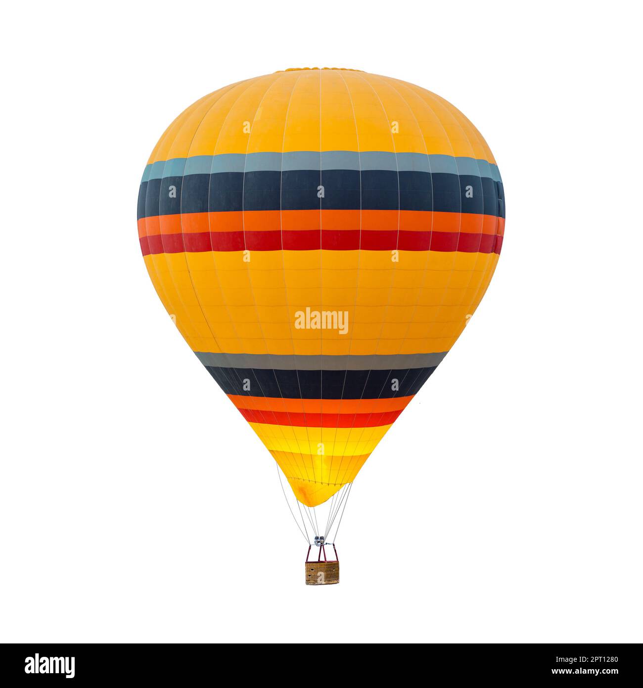 yellow balloon with horizontal stripes isolated on white Stock Photo