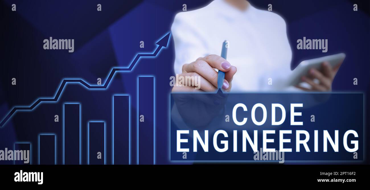Text caption presenting Code Engineering, Concept meaning application of engineering to the development of software Stock Photo