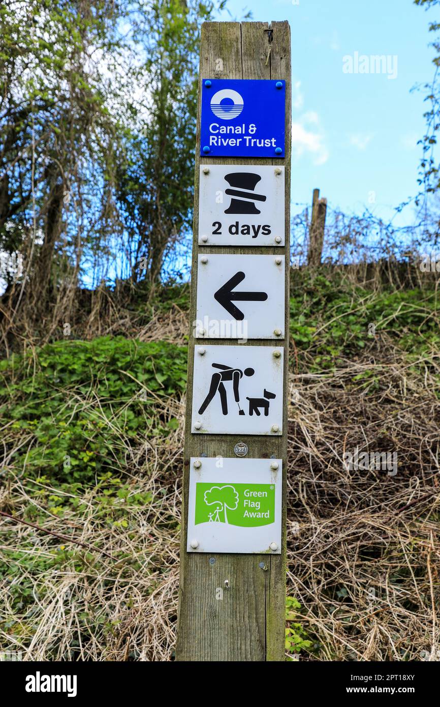 A Canal and River Trust sign post, Staffordshire, England, UK Stock Photo