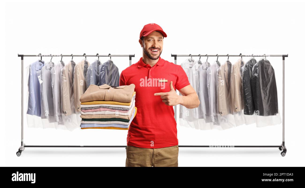 https://c8.alamy.com/comp/2PT1DA3/man-holding-a-pile-of-folded-clothes-and-pointing-at-the-dry-cleaners-shop-isolated-on-a-white-background-2PT1DA3.jpg