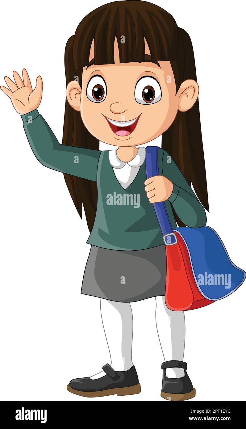 Cartoon school girl with backpack waving hand Stock Vector Image & Art ...
