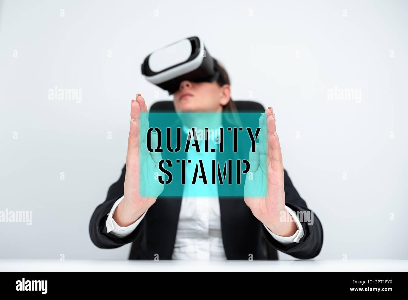 Text sign showing Quality Stamp, Concept meaning Seal of Approval Good