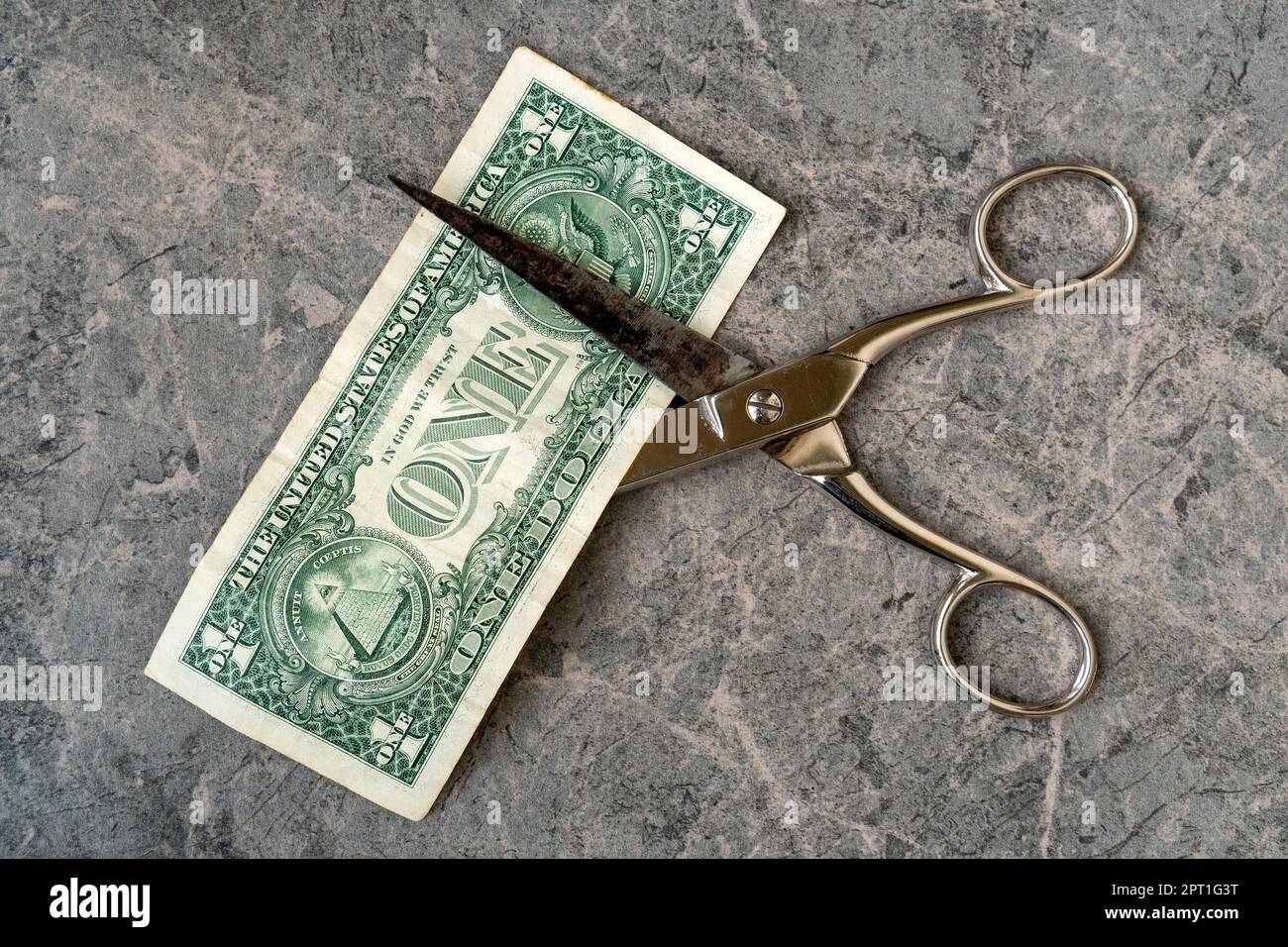 Concept of spending money - scissors cut money of USA Stock Photo - Alamy