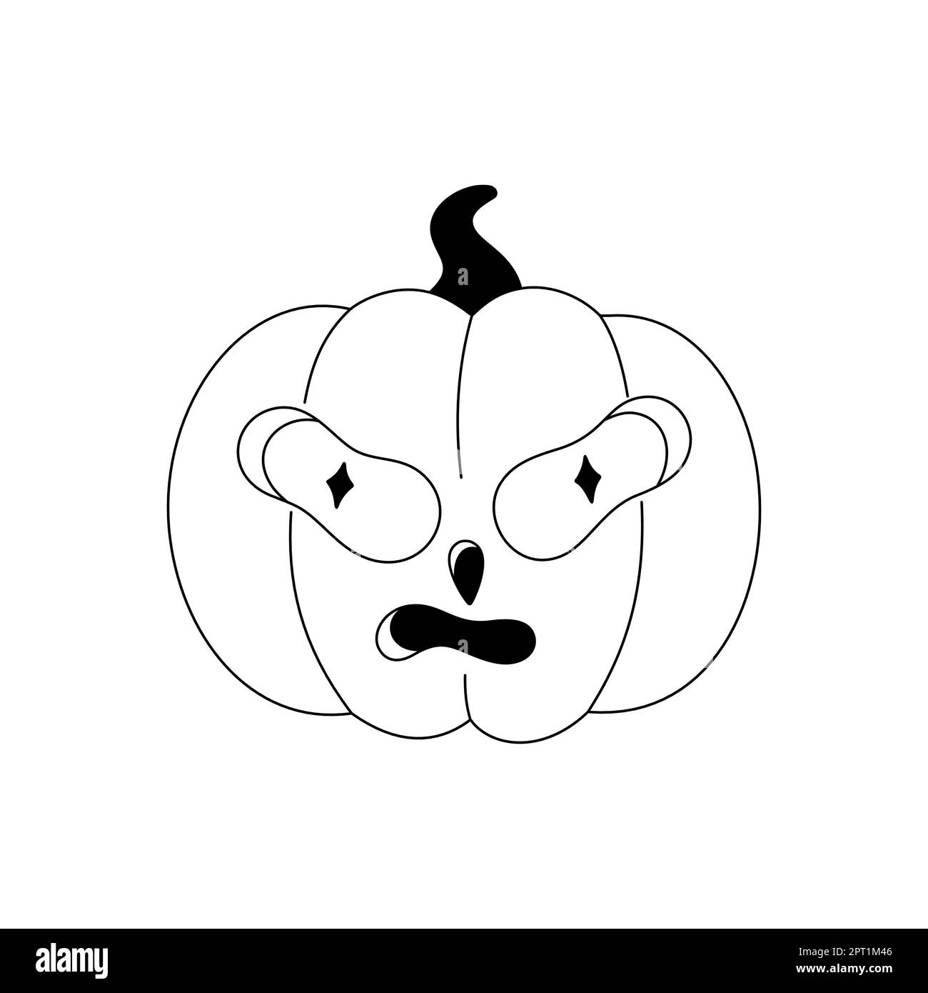 Scary pumpkin. Halloween spooky cartoon character isolated on white background. Black outline Stock Vector