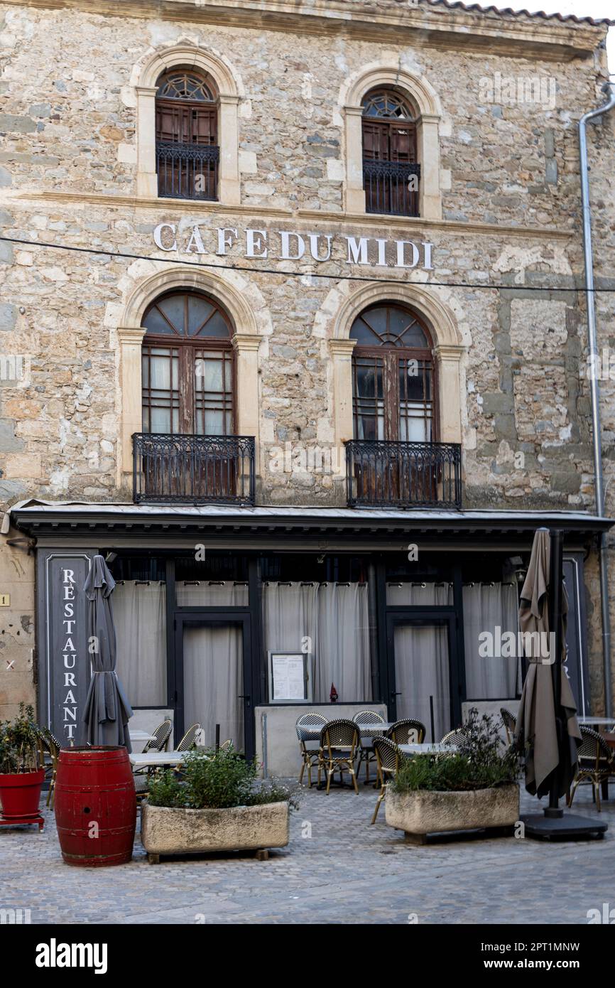 Cafe du Midi in the French village of Bize-Minervois in the Aude Department Stock Photo