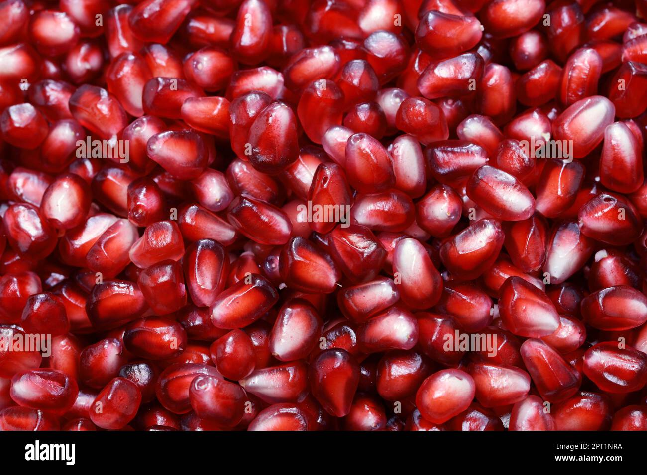 red pomegranate seeds texture, top view Stock Photo