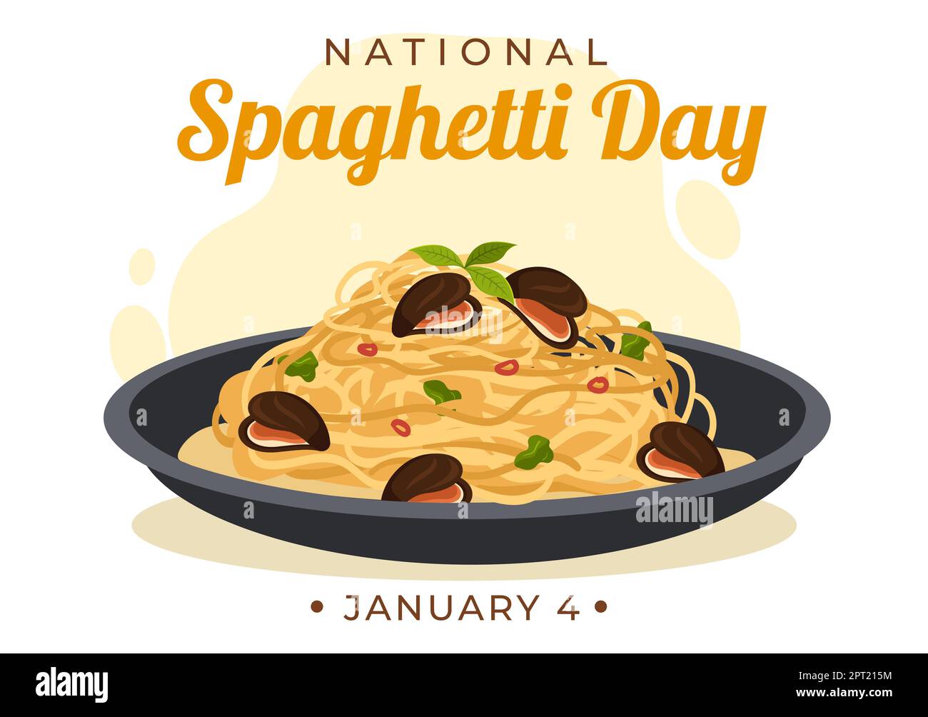 National Spaghetti Day on 4th January with a Plate of Italian Noodles or Pasta Different Dishes in Flat Cartoon Hand Drawn Template Illustration Stock Photo