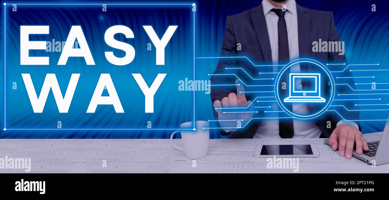 Text caption presenting Easy Way, Conceptual photo making hard decision between two less and more effort method Stock Photo