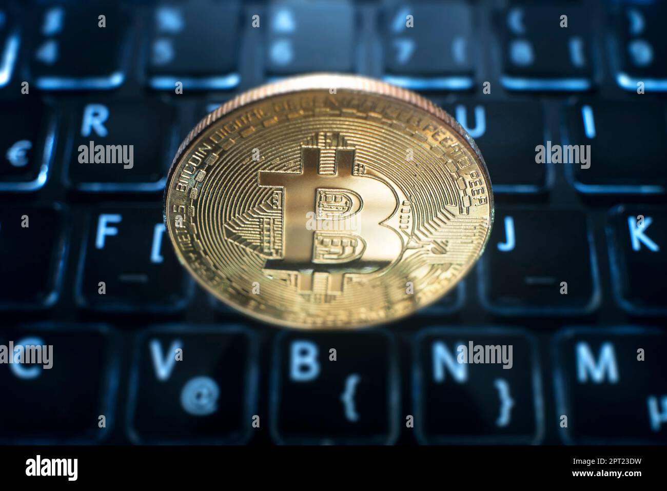 Bitcoin on computer trading background. Virtual cryptocurrency concept  Stock Photo - Alamy