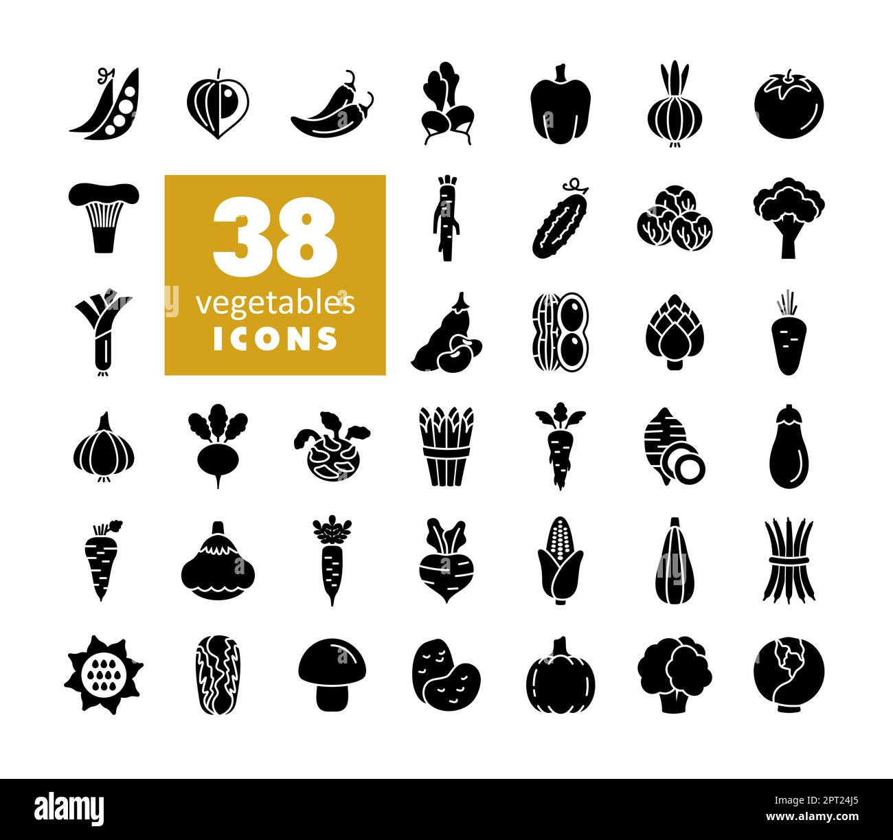 Vegetables outline isolated vector glyph icons set Stock Vector