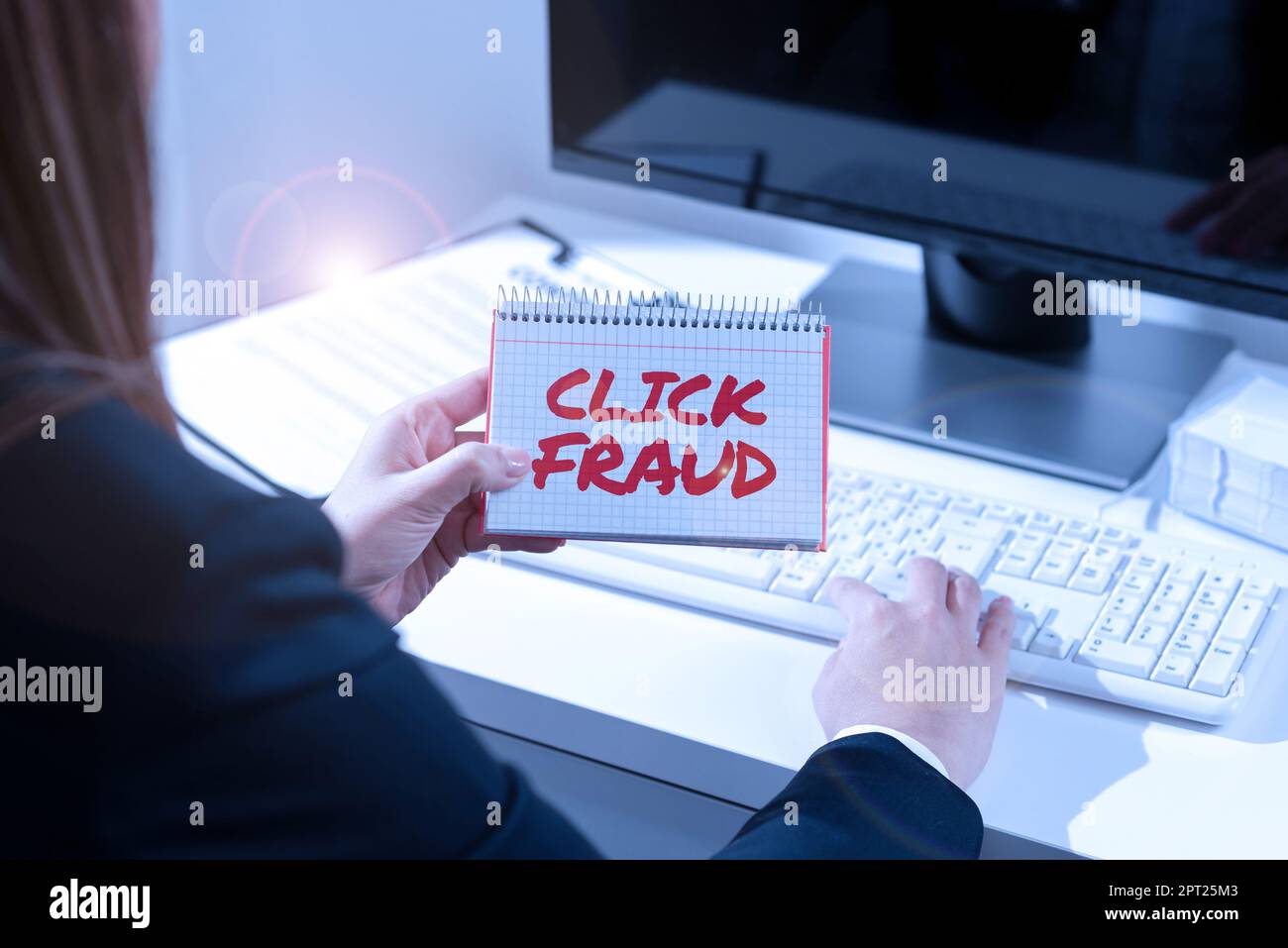 Handwriting text Click Fraud, Word Written on practice of repeatedly clicking on advertisement hosted website Stock Photo
