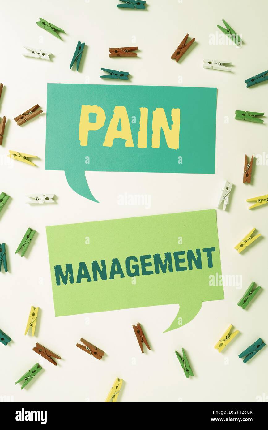 Text caption presenting Pain Managementa branch of medicine employing