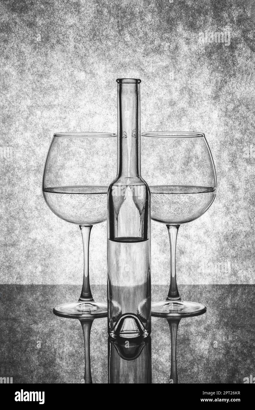 Still life with glass objects on a gray background Stock Photo Alamy
