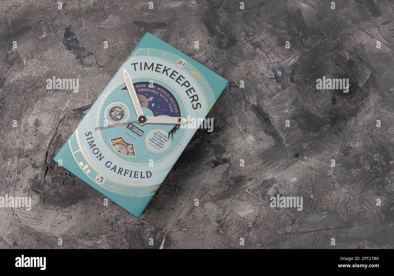 Attractive clock face cover for Simon Garfield's book Timekeepers:How The World Became Obsessed With Time Stock Photo