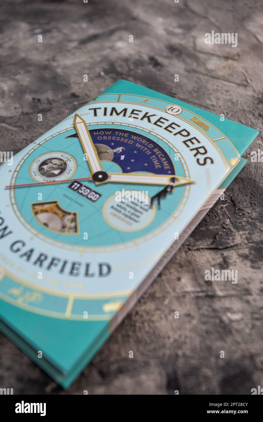 Attractive clock face cover for Simon Garfield's book Timekeepers:How The World Became Obsessed With Time Stock Photo