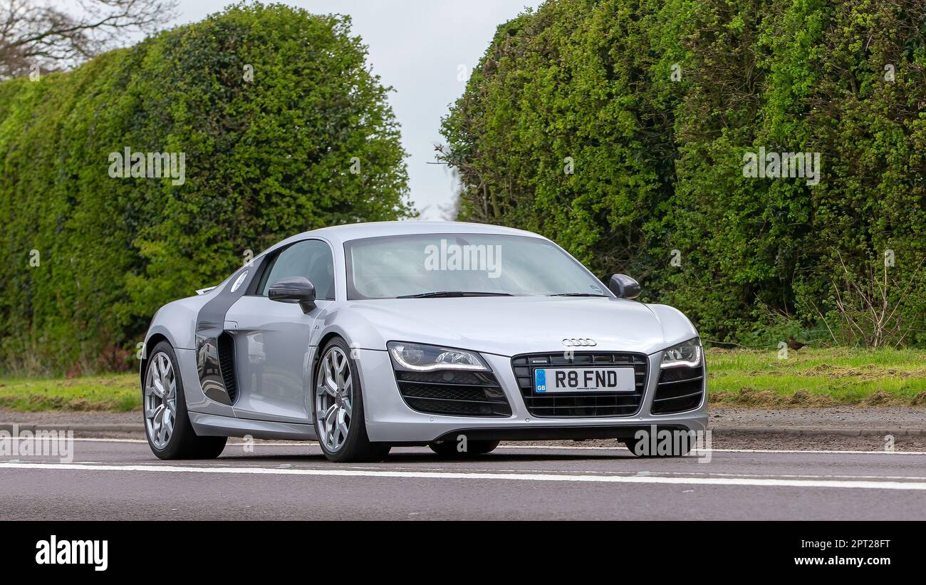 Bicester,Oxon,UK - April 23rd 2023. 2009 silver AUDI R8 car travelling on an English country road Stock Photo