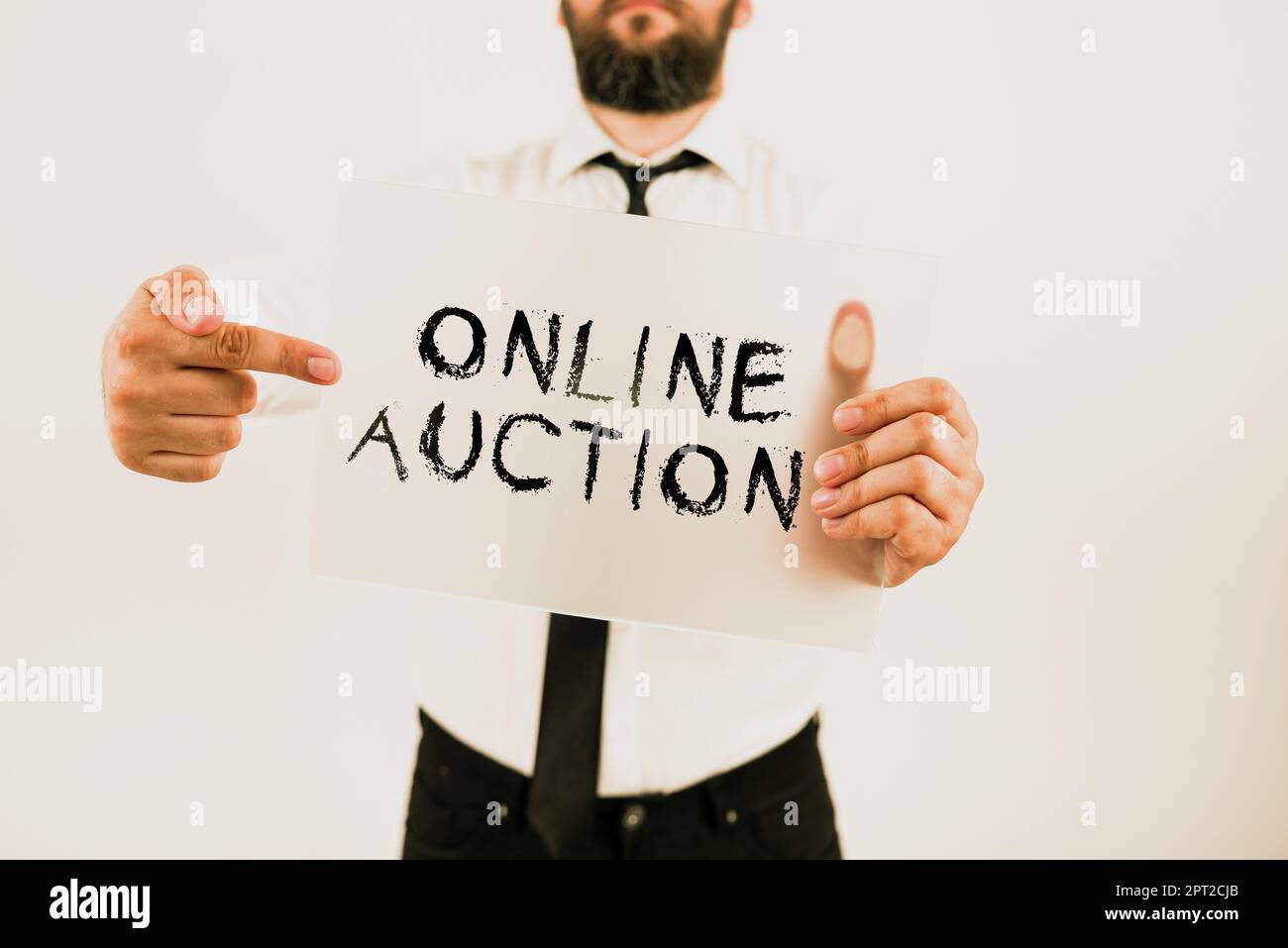 Conceptual caption Online Auction, Conceptual photo digitized sale event which item is sold to the highest bidder Stock Photo