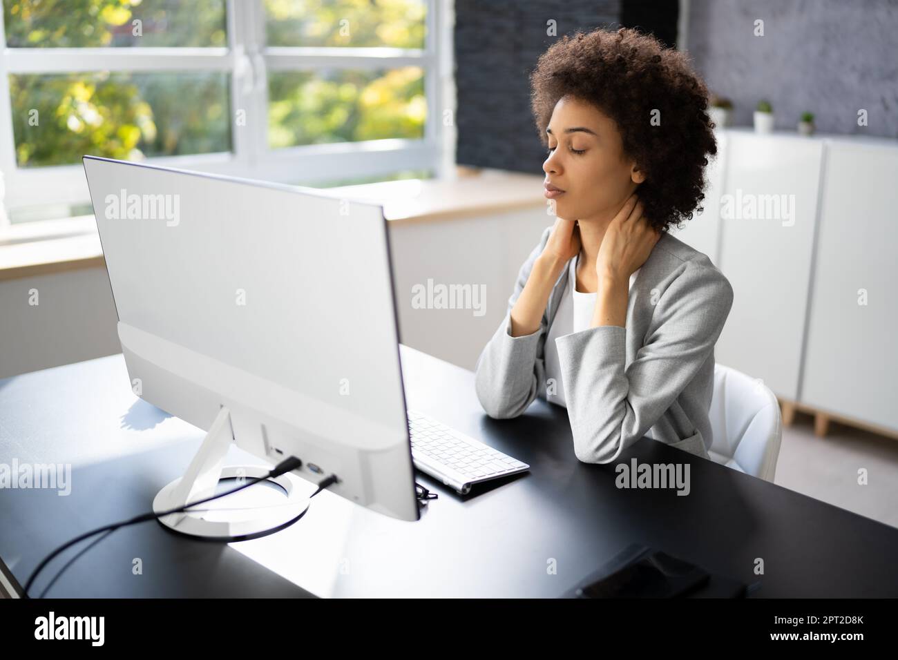 Ergonomic Chair And Posture Behind Workstation Computer. Shoulder Pain